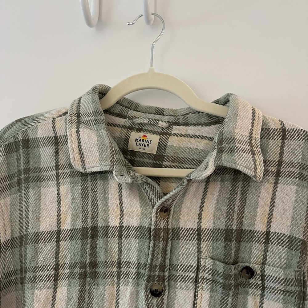 Marine Layer Sage and Cream Plaid Shirt
